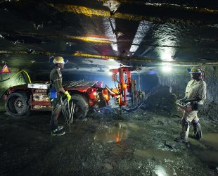 Bathopele Mine - Supporting Vent-Holing ASD with remote controlled Bolter No5 (Sandvik)
LHS is Macdonald Mfazwe and RHS - operator Zachariah Maikela