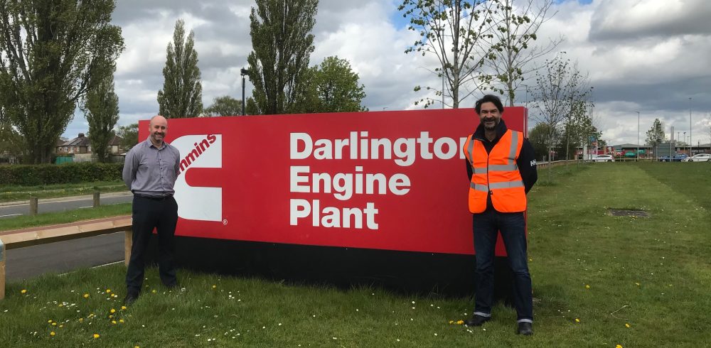 Cummins Facilities Lead Andrew McDonald and Axil Operations Director Paul Cooke at Cummins Engine Plant in Darlington