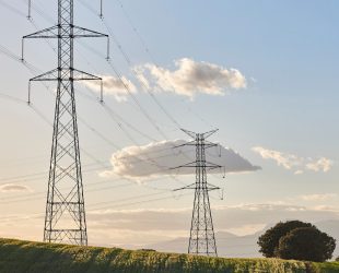 Power lines. Energy industry. Industrial electricity transmission. Renewable production