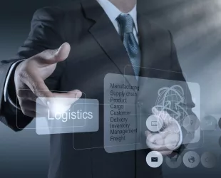 businessman hand shows logistics diagram as concept