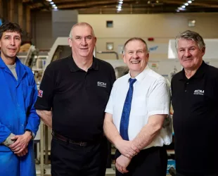 EDM Manchester,L-R Glen Shepley Fitter, Graham Hill production supervisor, Neil Bottomley Senior PM IPT LEAD, Nigel Southworth production supervisor all have worked with the company for 40 years plus