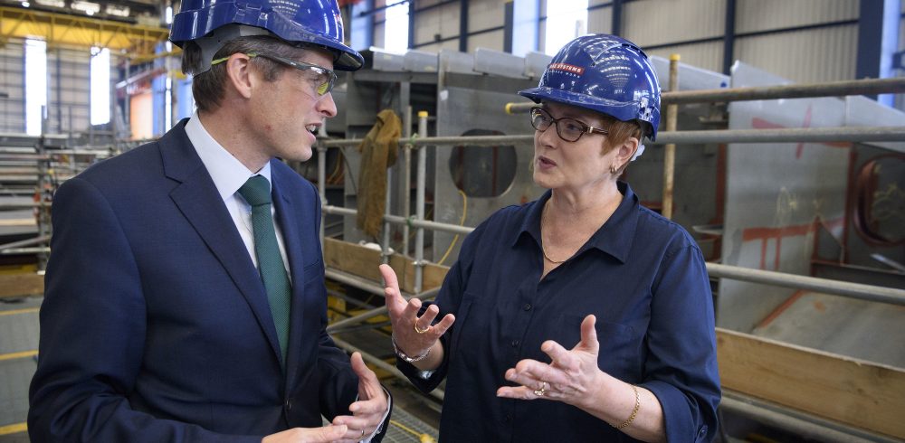 Defence Secretary Gavin Williamson hosted his Australian counterpart Marise Payne at the Scottish shipyard building the Royal NavyÕs new Type 26 frigates today, after Australia chose the British-designed ships for its own Navy last month.

© John Linton 2018
john@lintonpix.com
07986592673


First Use Courtesy of BAE Systems

Contact:
Kris Jones
Senior External Communications Manager
BAE Systems Naval Ships

T:  03300 463146 |  M: 07921 867041 / 24 Hour Media Hotline 07801 717739  |  E: kris.jones2@baesystems.com