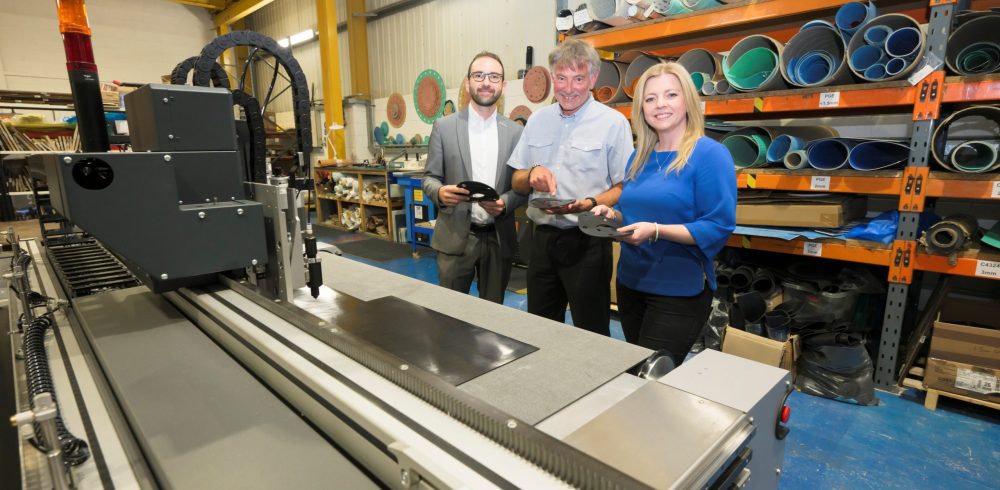 From the left, Onur Eren (WMG at the University of Warwick), Tim Kirby (Made Smarter West Midlands) and Laura Hill (Wright Rubber)
