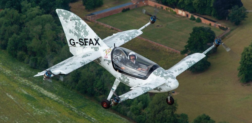 Skyfly Axe eVTOL G-SFAX prototype in flight over the English countryside