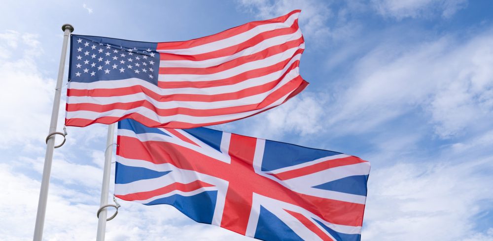 Usa,And,Uk,Flags,Flutter,In,The,Wind